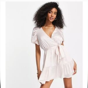 Ted Baker loueese Puff Sleeve Faux Wrap Mini Dress Blush Pink Size Us 6 Wedding